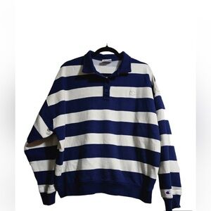 Champion vintage stripped navy and white cotton collard polo sweatshirt NWOT